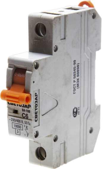 Выключатель автоматический 1-полюсный, 6 A, C, откл. сп. 10 кА, 230 / 400 В СВЕТОЗАР, SV-49071-06-C